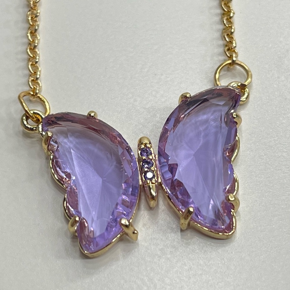 Light Purple Crystal Butterfly Necklace
